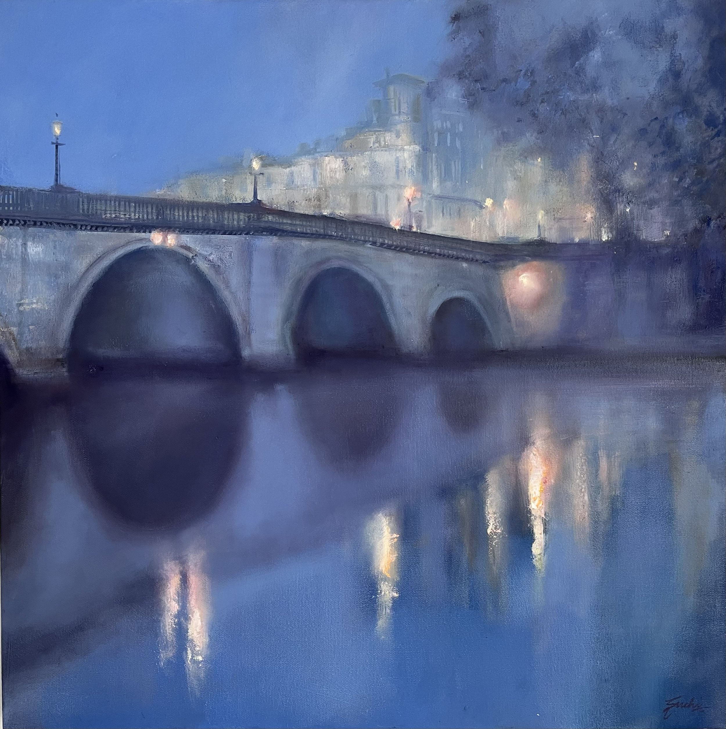 Evening light, Richmond bridge, Oil, 16" x 16"