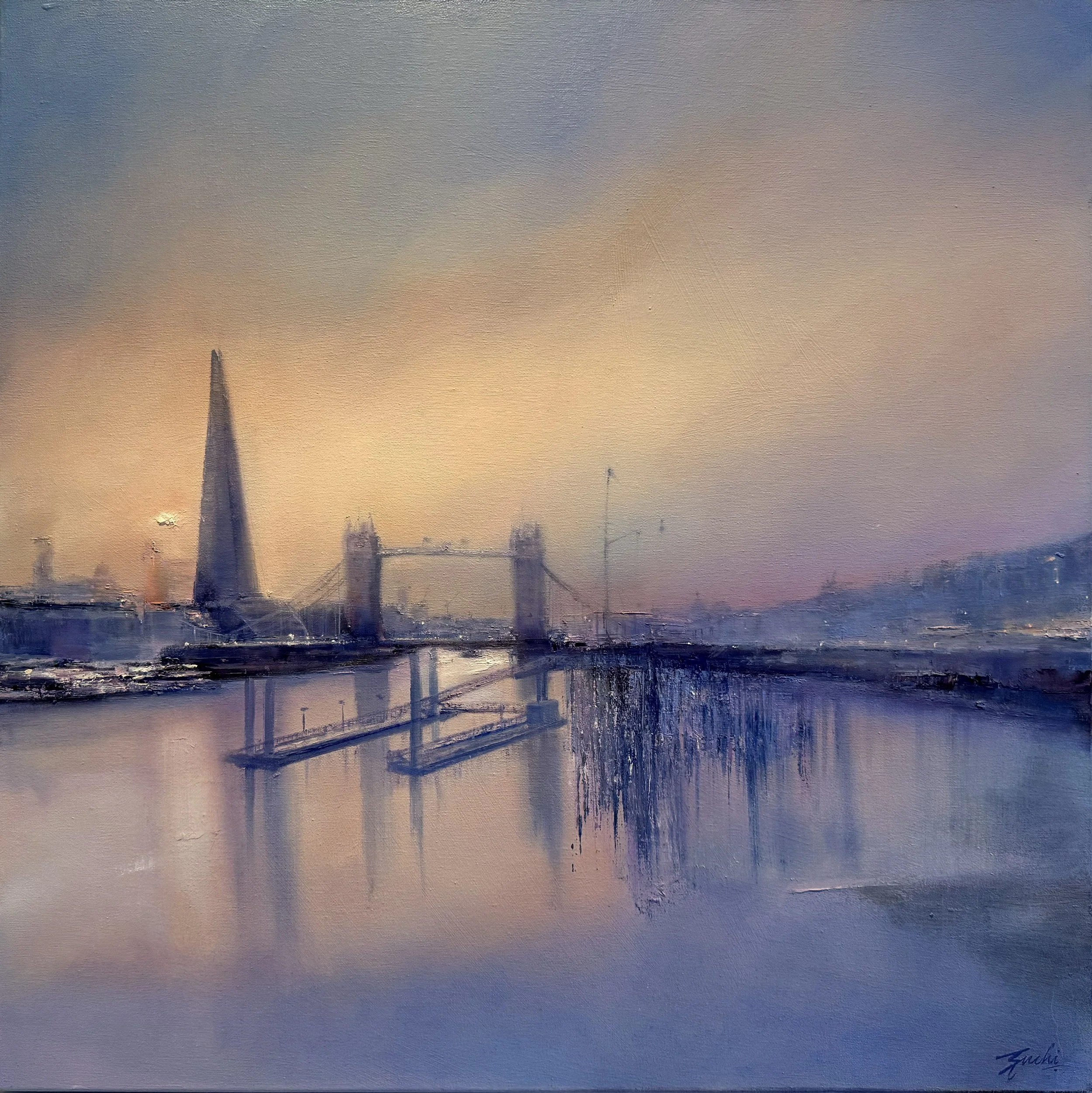 Evening light, Tower bridge, Oil, 24" x 24"