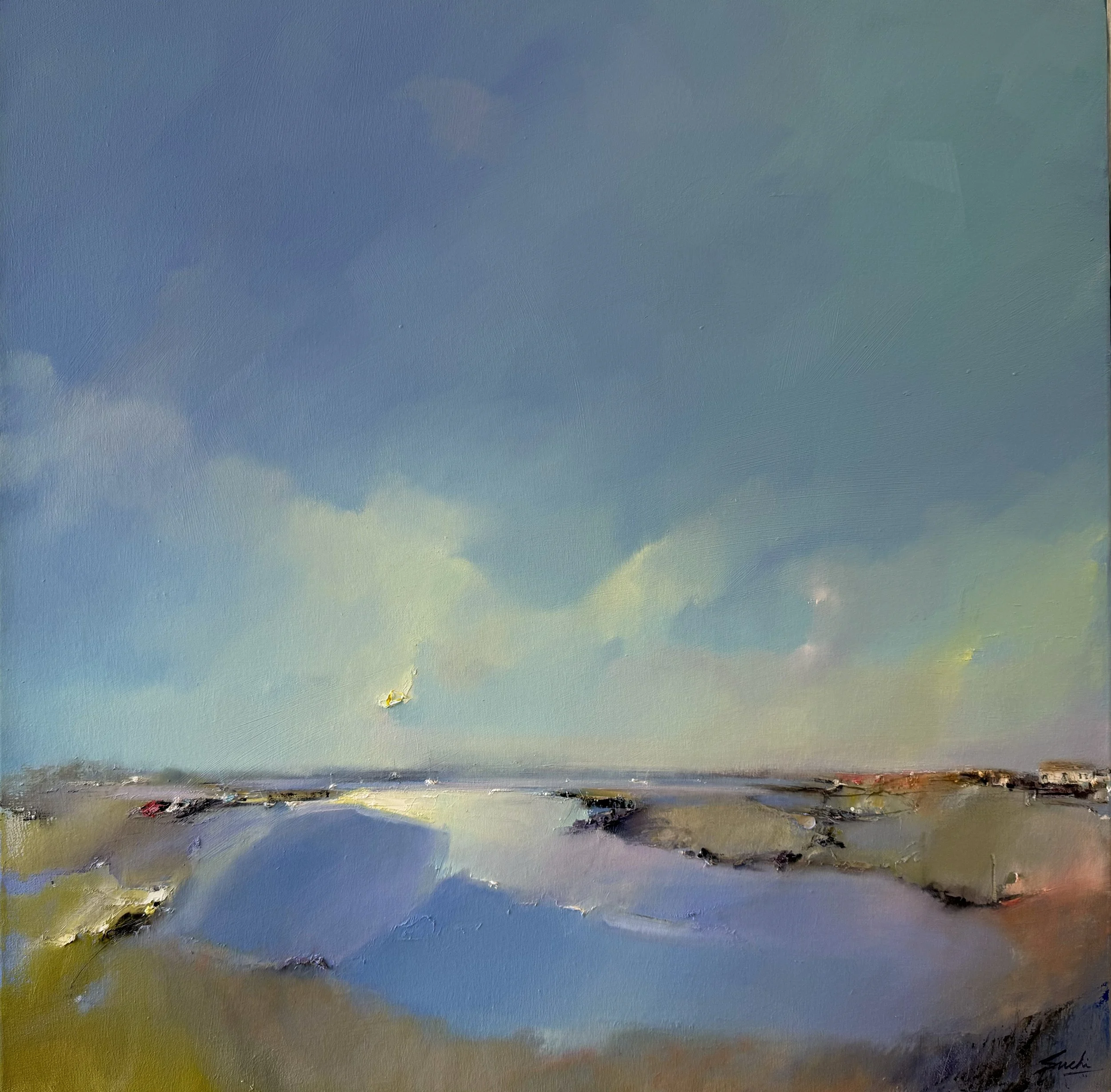 Unfolding clouds over the marshes, Oil, 24" x 24"