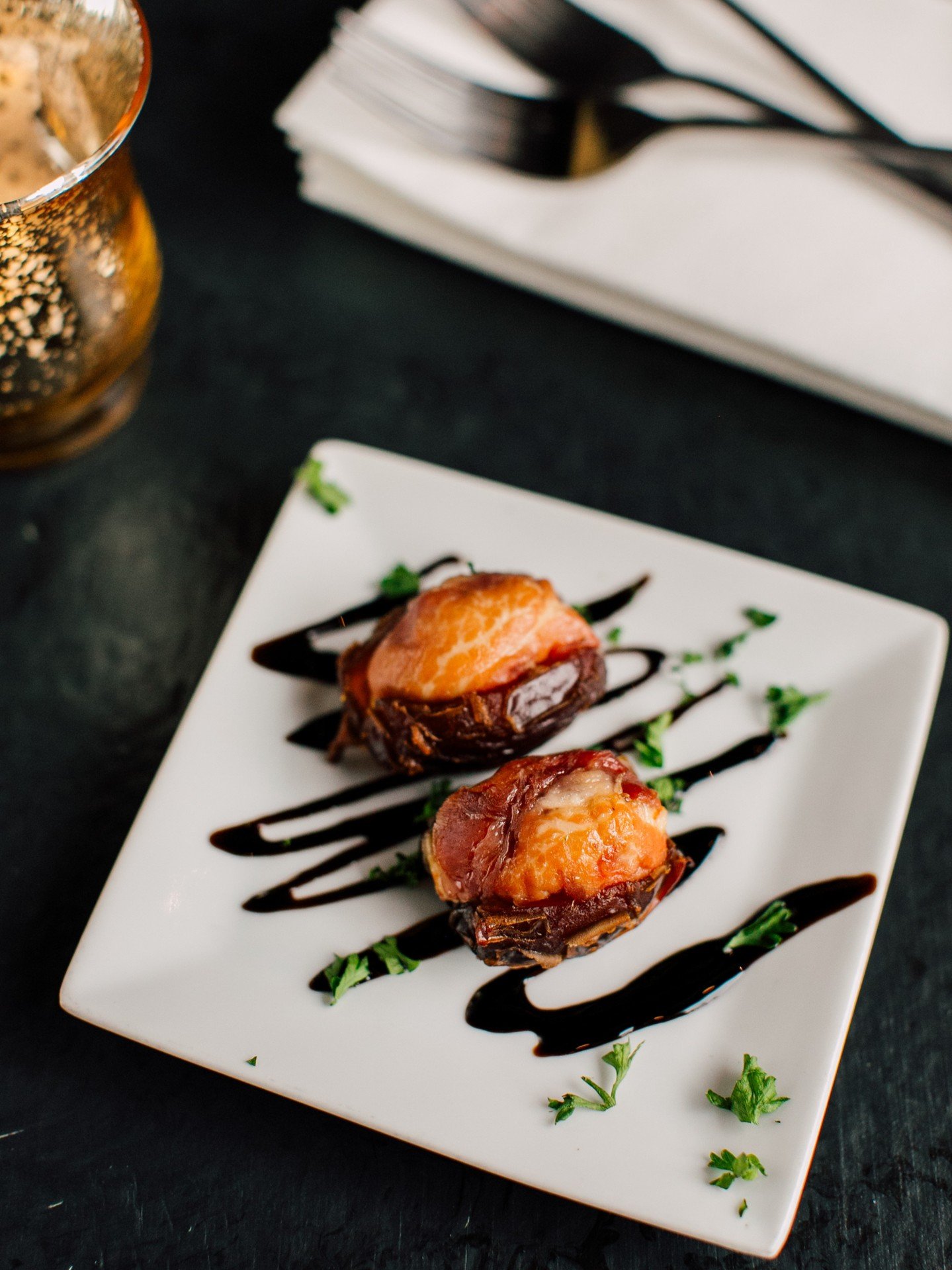 Sweet meets savory. 💛 Pistachio roasted dates stuffed with honey + thyme ch&egrave;vre, topped with pistachios and orange honey.