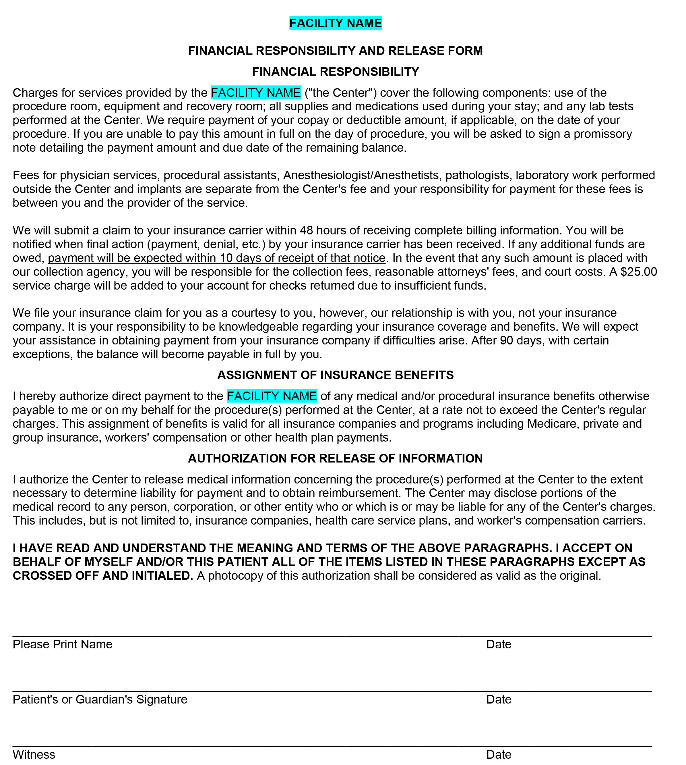 ETool Sample ASC Financial Responsibility and Release Form — Serbin ETool Sample ASC Financial Responsibility and Release Form — Serbin
