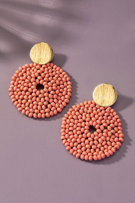 Wood Beaded Drop Earrings