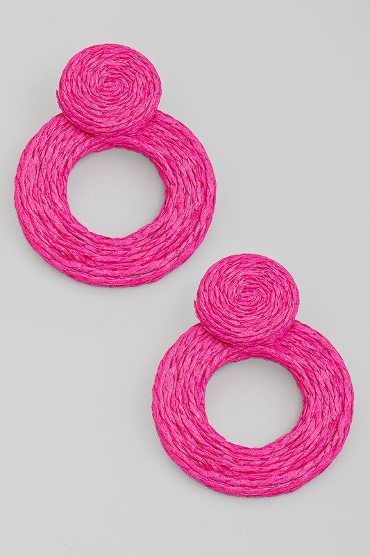 Straw Braided Circle Drop Earrings