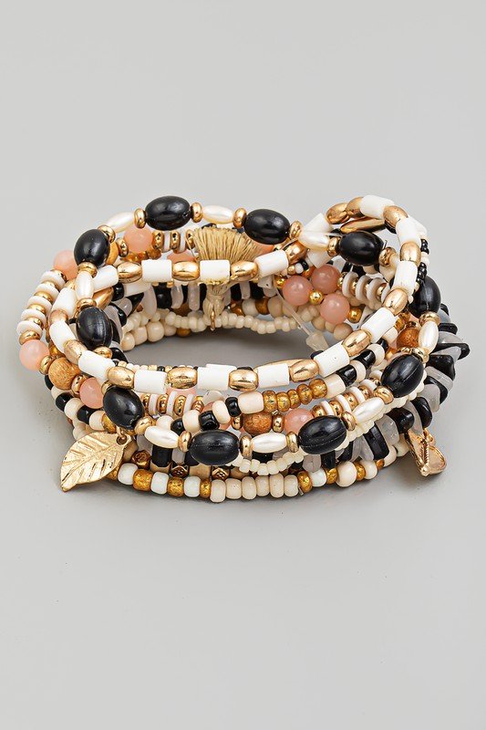 Multi Bead Tassel Stackable Bracelet Set