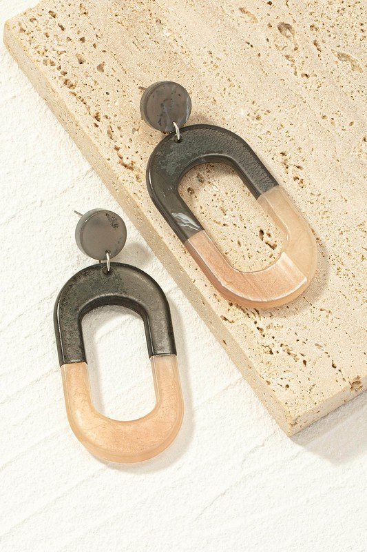 Large Acetate Two Tone Oval Hoop Earrings