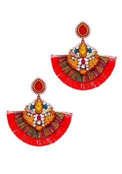 Fashion Multi Rhinestone Double Tassel Earrings