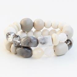 Ivory Wood Beaded Bracelet Set