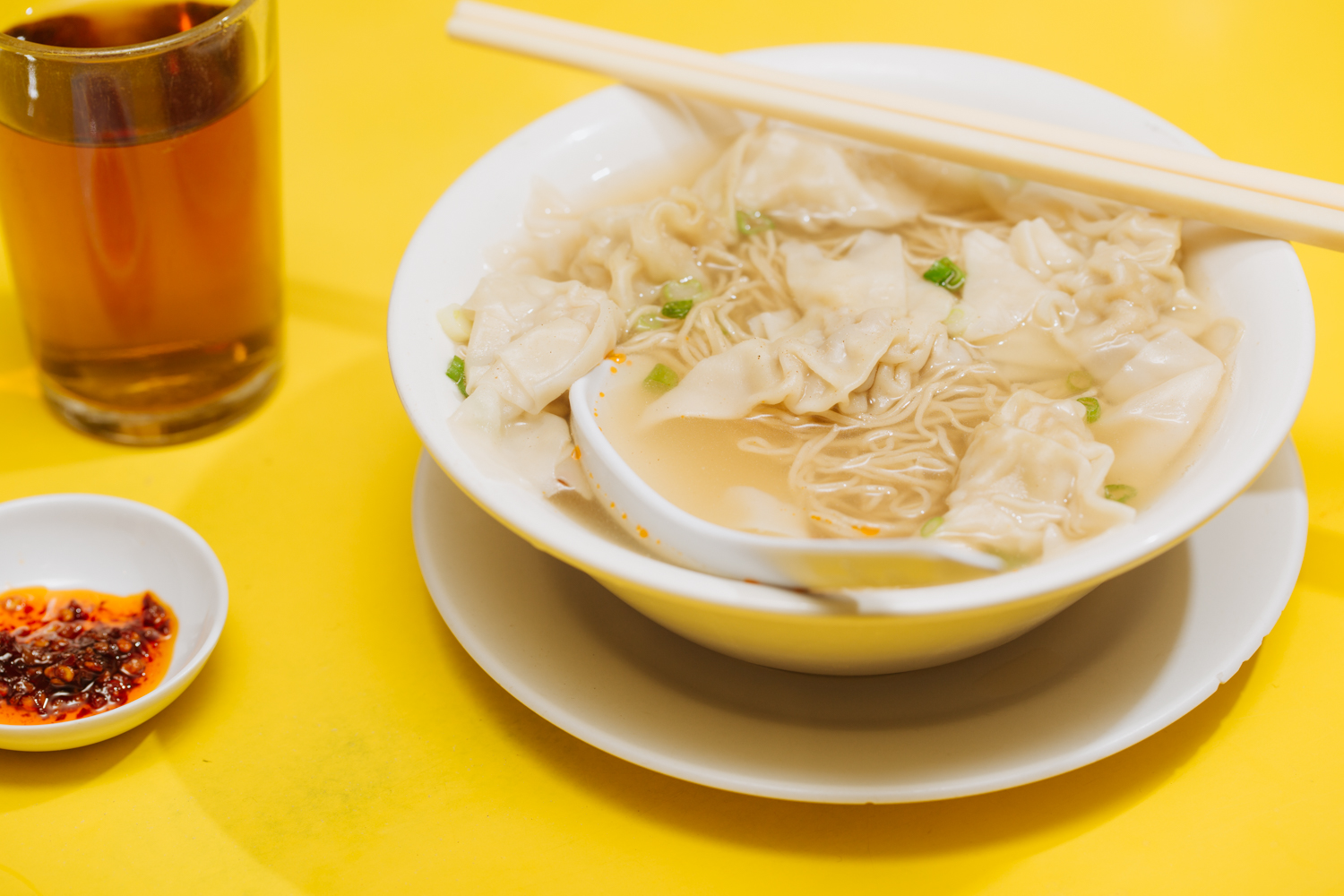  Won ton noodle soup, their signature, is classic Hong Kong fare. 
