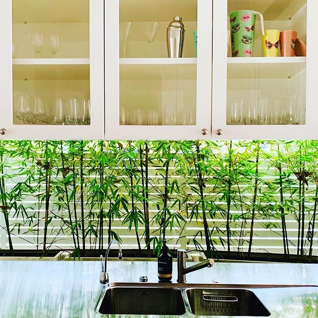 This picture window not only floods the kitchen with filtered light but provides a lovely outlook while doing the dishes in this Clareville home! #kitchenwindow #slenderweaversbamboo
