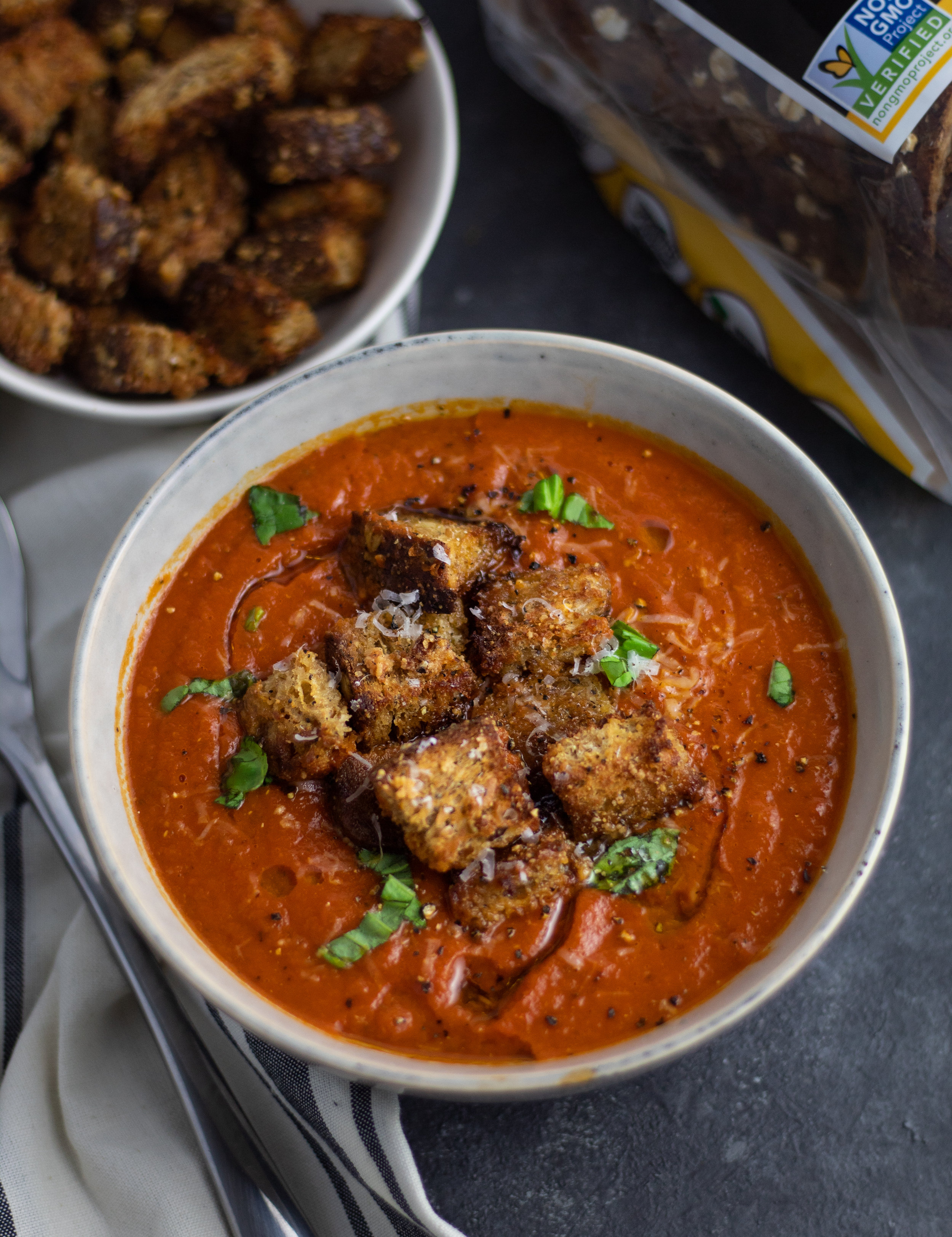 Tomato Soup with Sprouted Croutons