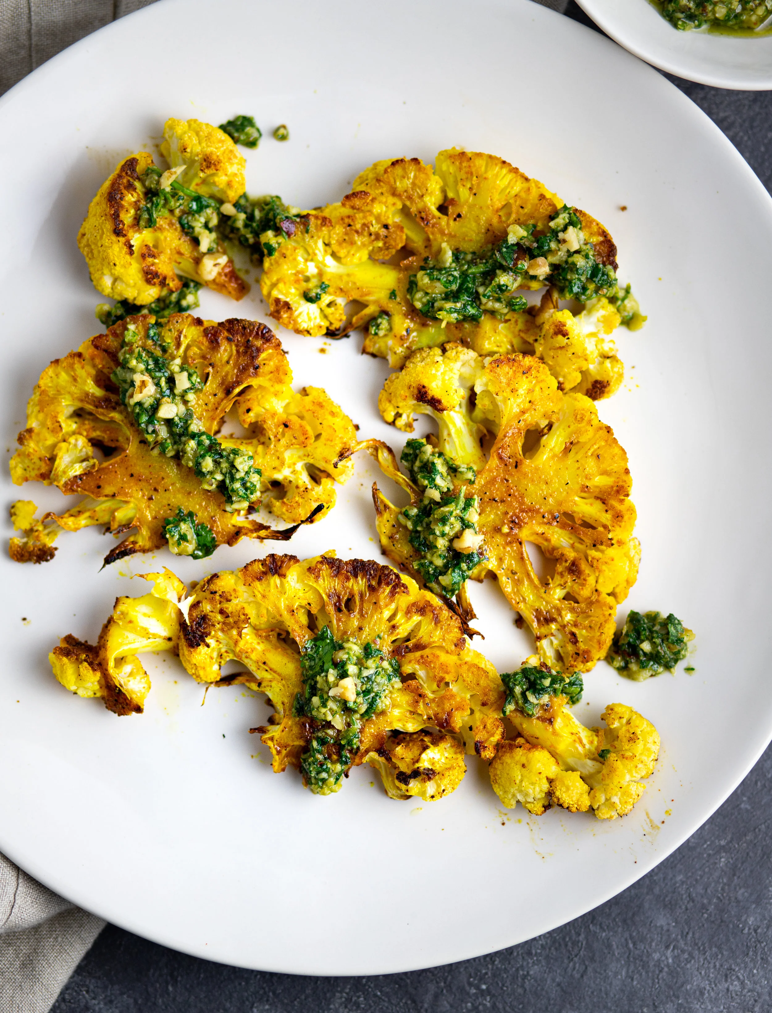 Roasted Cauliflower with Cilantro Walnut Gremolata