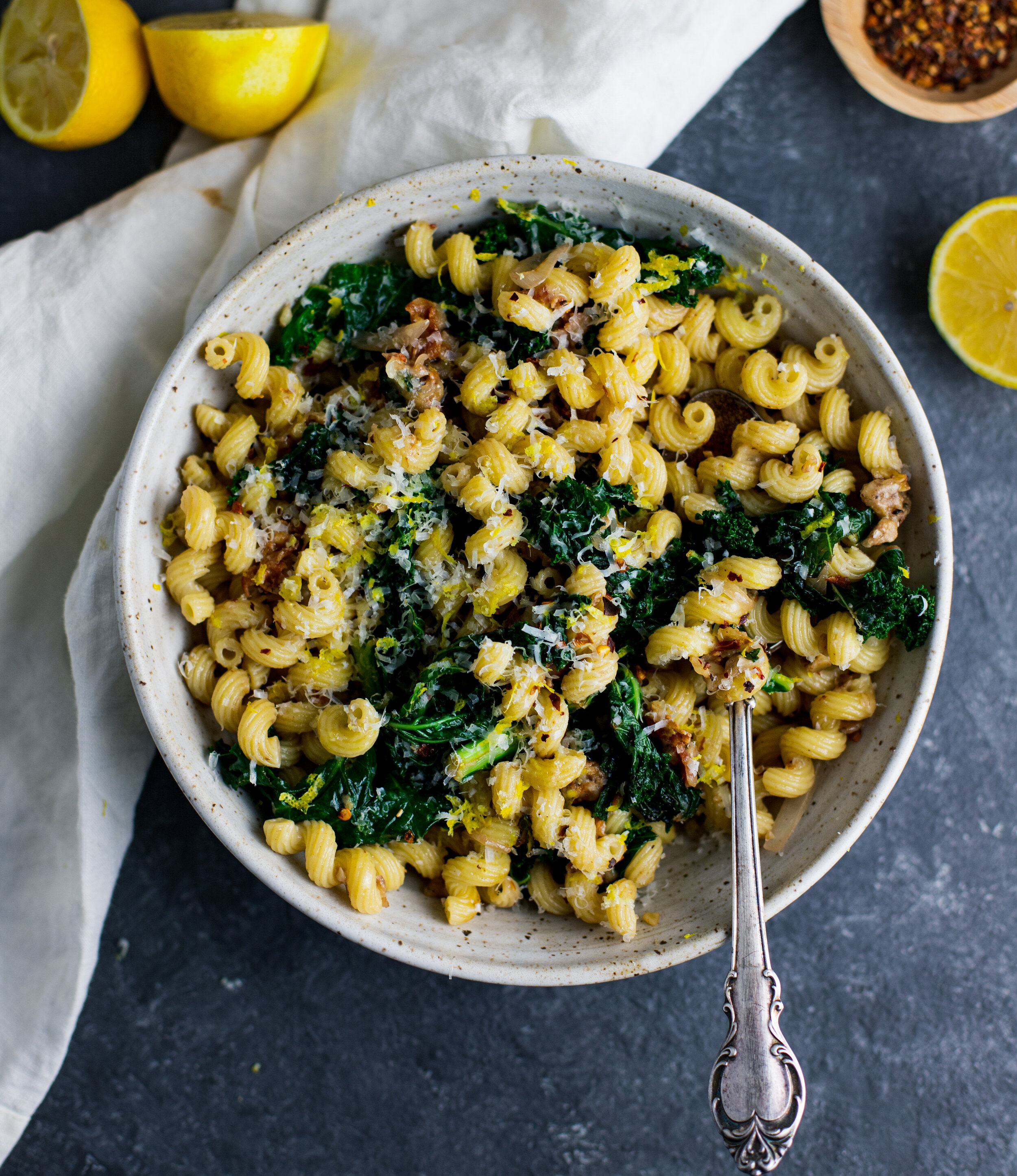 Lemony Kale Pasta with Bacon & Shallots — Lively Meals