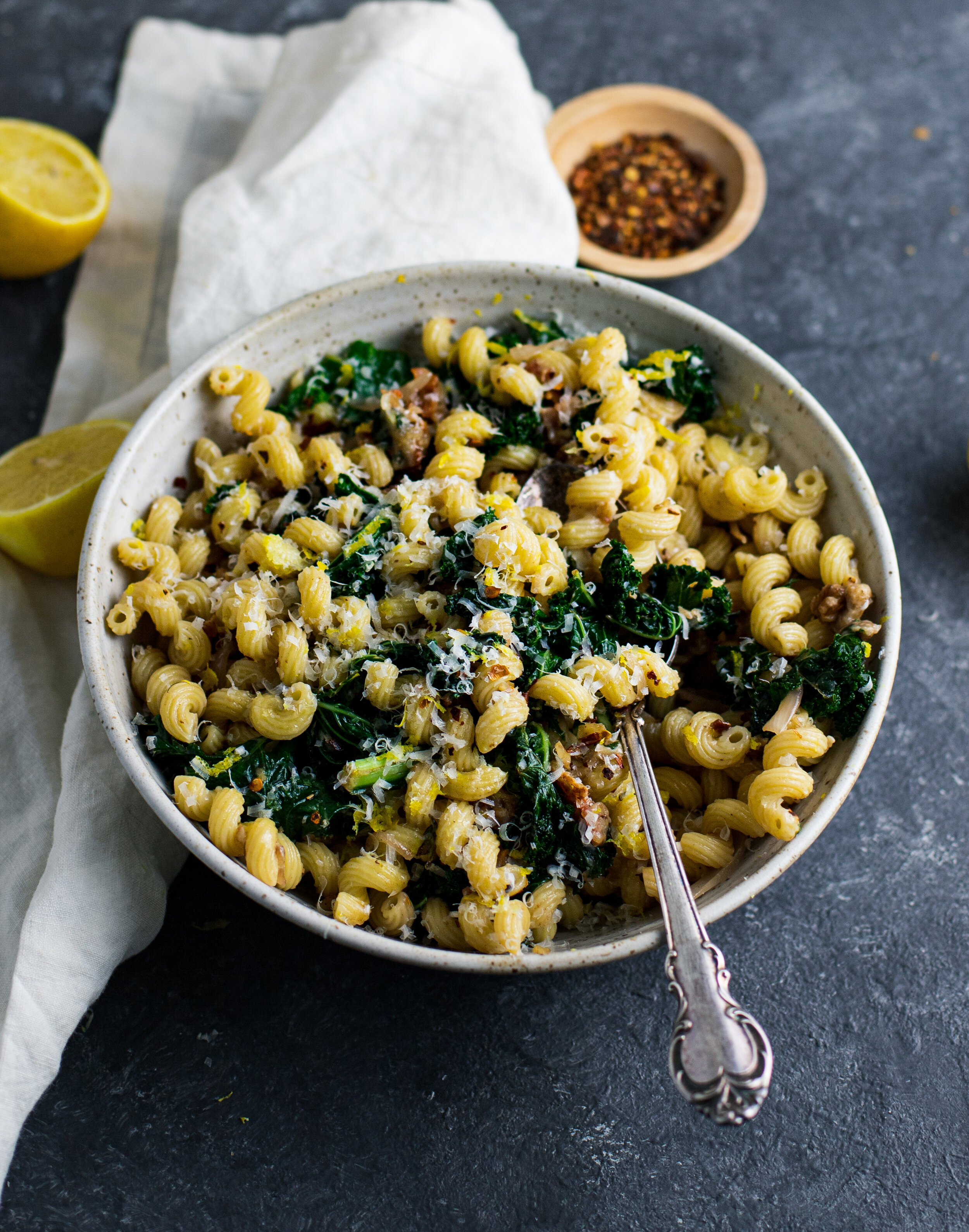 Lemony Kale Pasta with Bacon & Shallots — Lively Meals