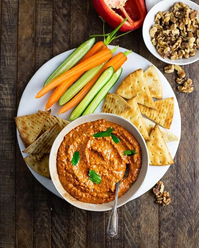 Do you typically go for sweet or savory snacks? Sometimes I can&rsquo;t really make up my mind. But I know for a fact that this roasted red pepper and walnut dip is the perfect savory snack. The walnuts in this dip balance out the sweetness of the be