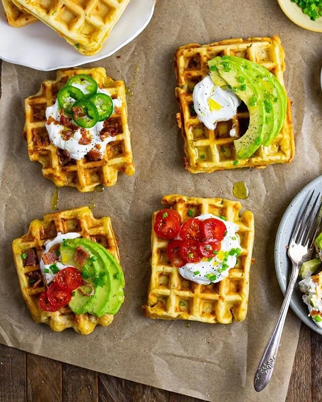 Have you ever tried savory waffles? If not, you&rsquo;re seriously missing out. This NEW recipe for Savory Cheddar Scallion Waffles is super good. I used @caoliveranch olive oil in this recipe. I also drizzled olive oil on top of the waffles before e