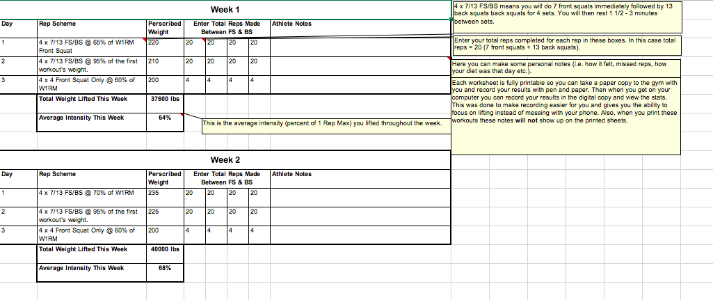 Front Squat Back Squat Worksheet