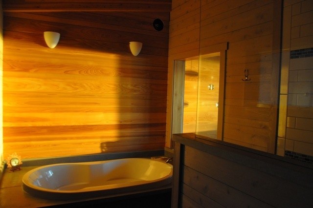 Master bedroom tub at sunset