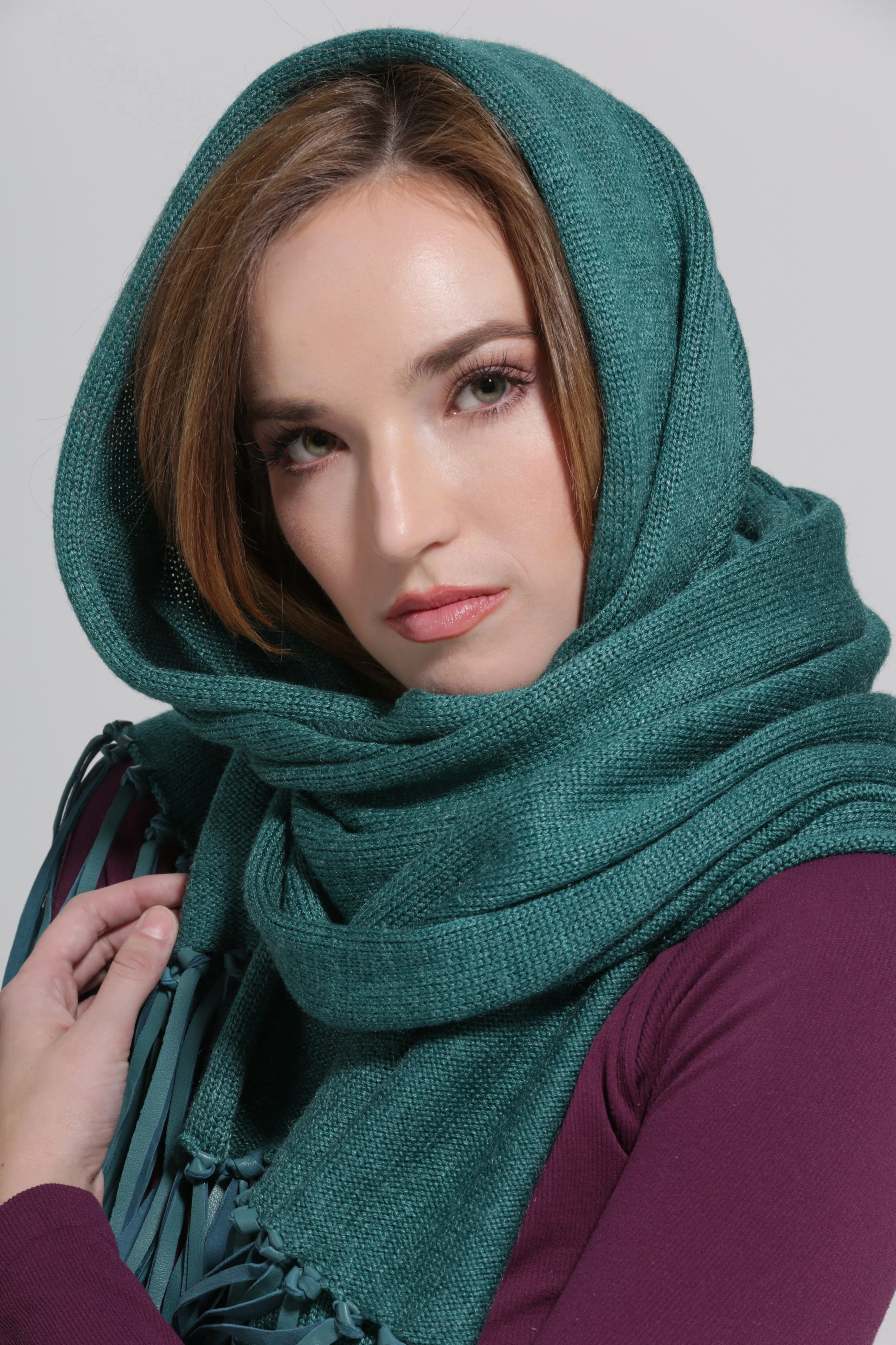 Peacock Scarf with Leather Fringe