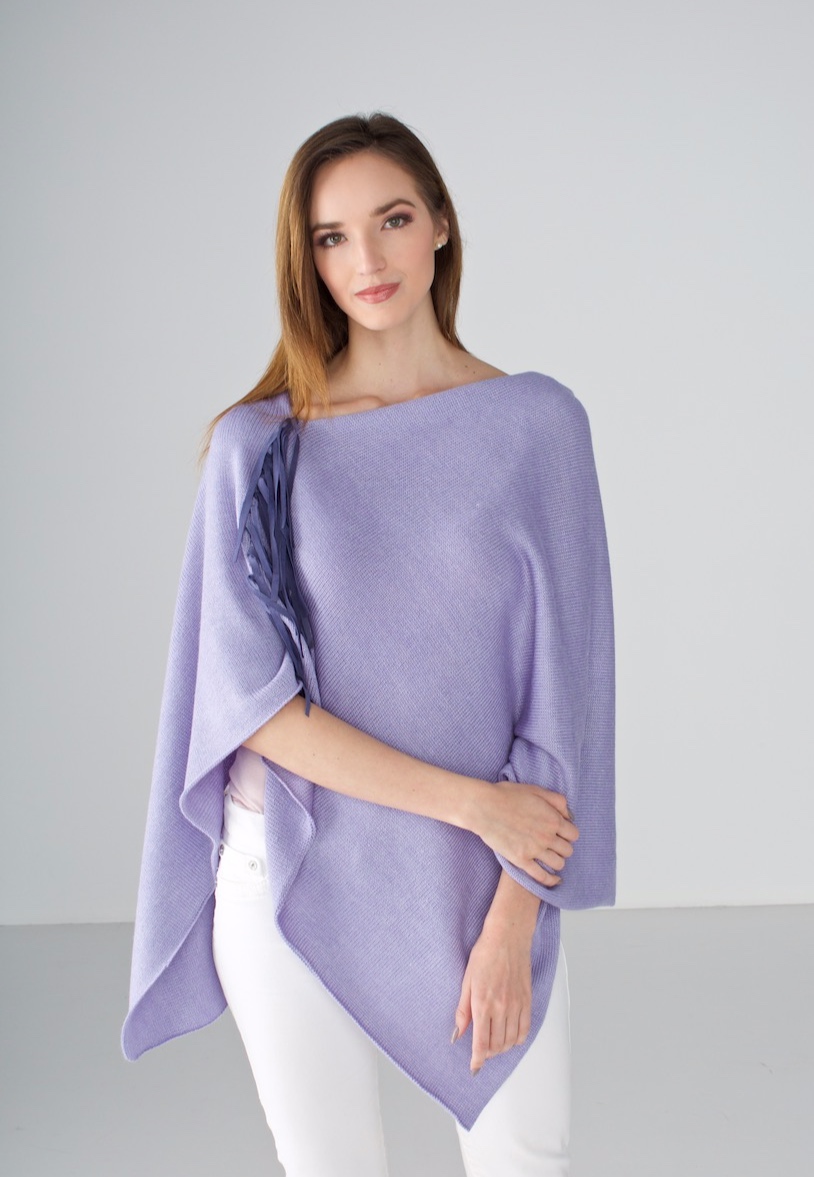 Lilac Poncho with Leather Fringe