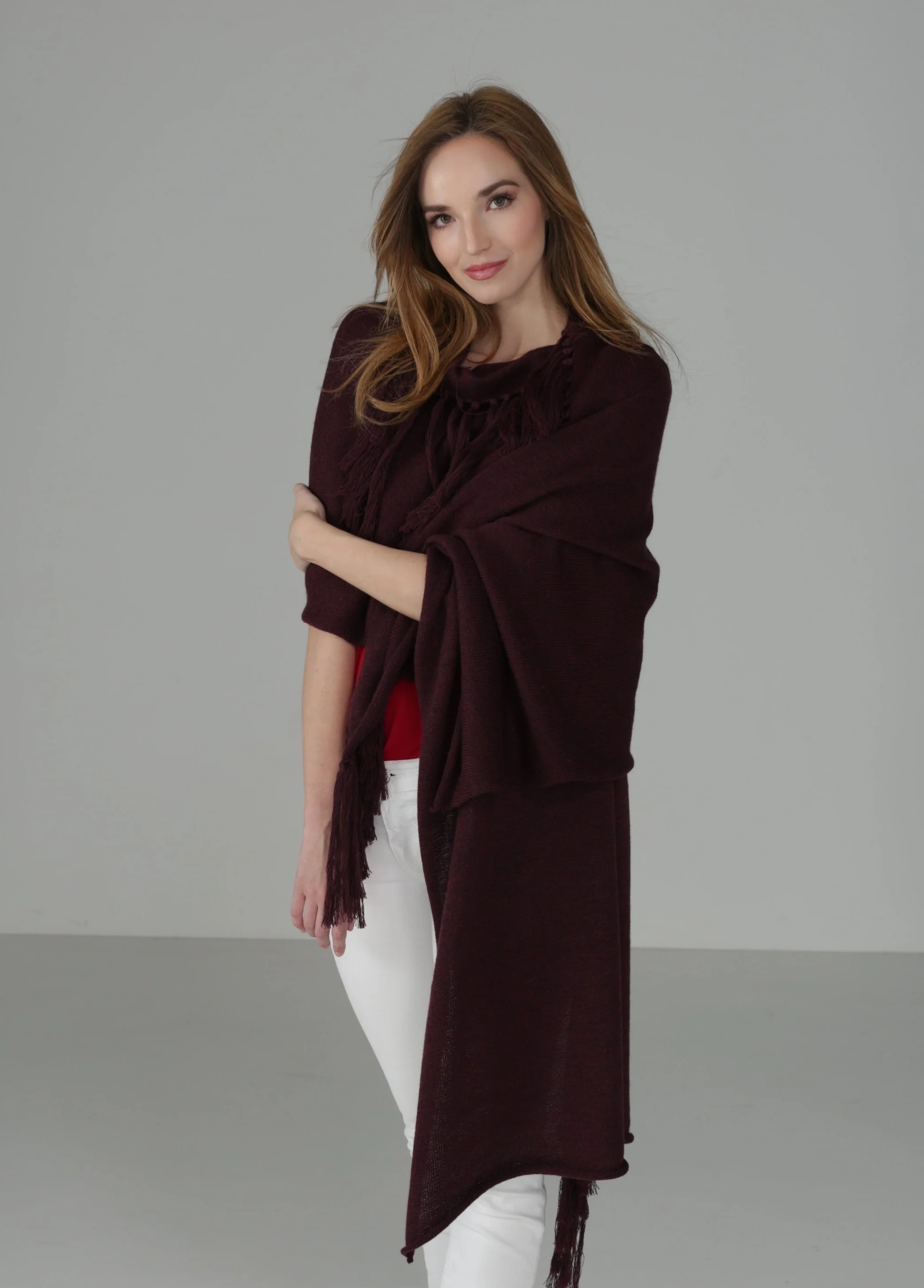 Merlot Wrap with Yarn Fringe