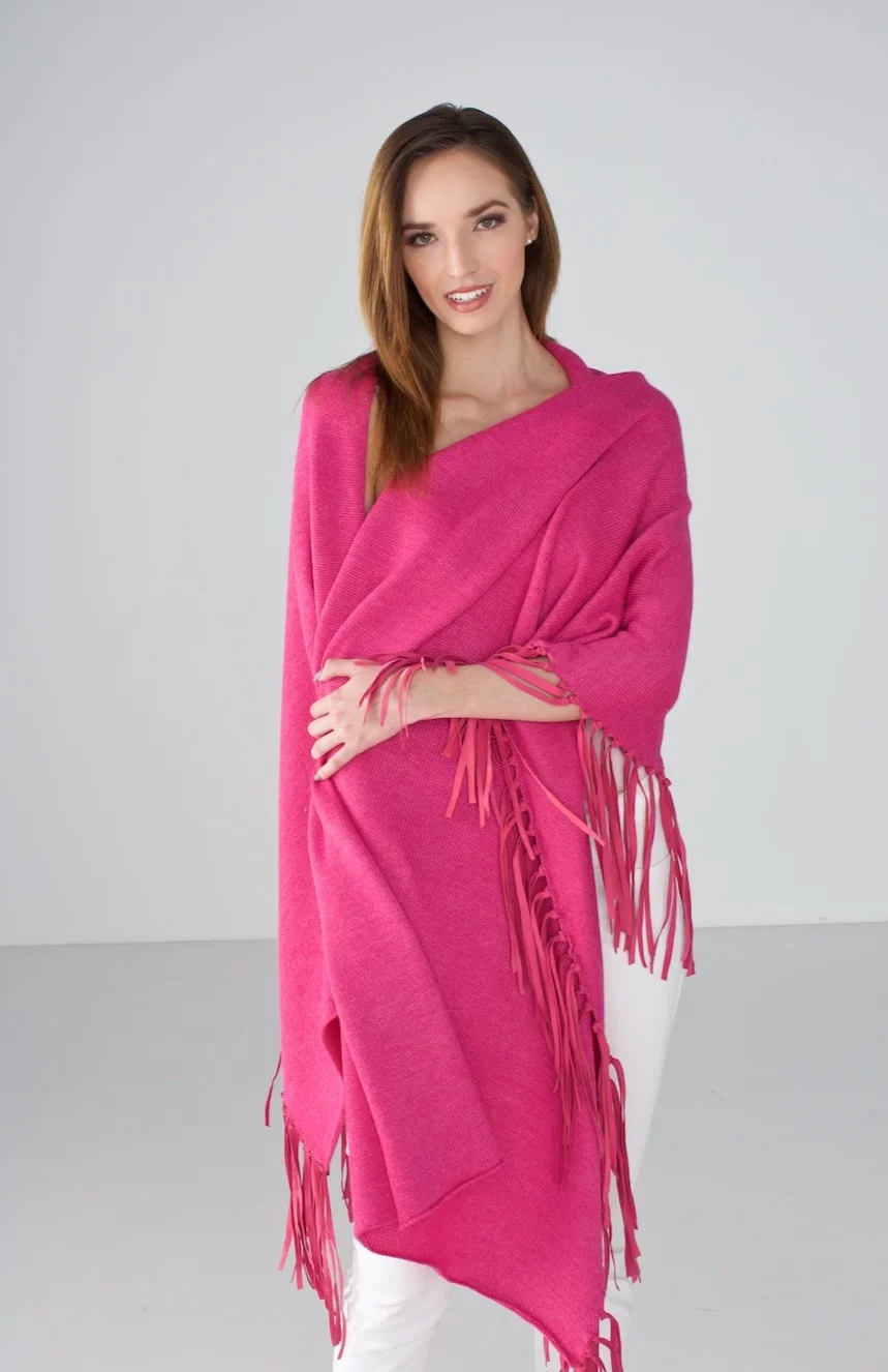 Magenta Wrap with Leather Fringe