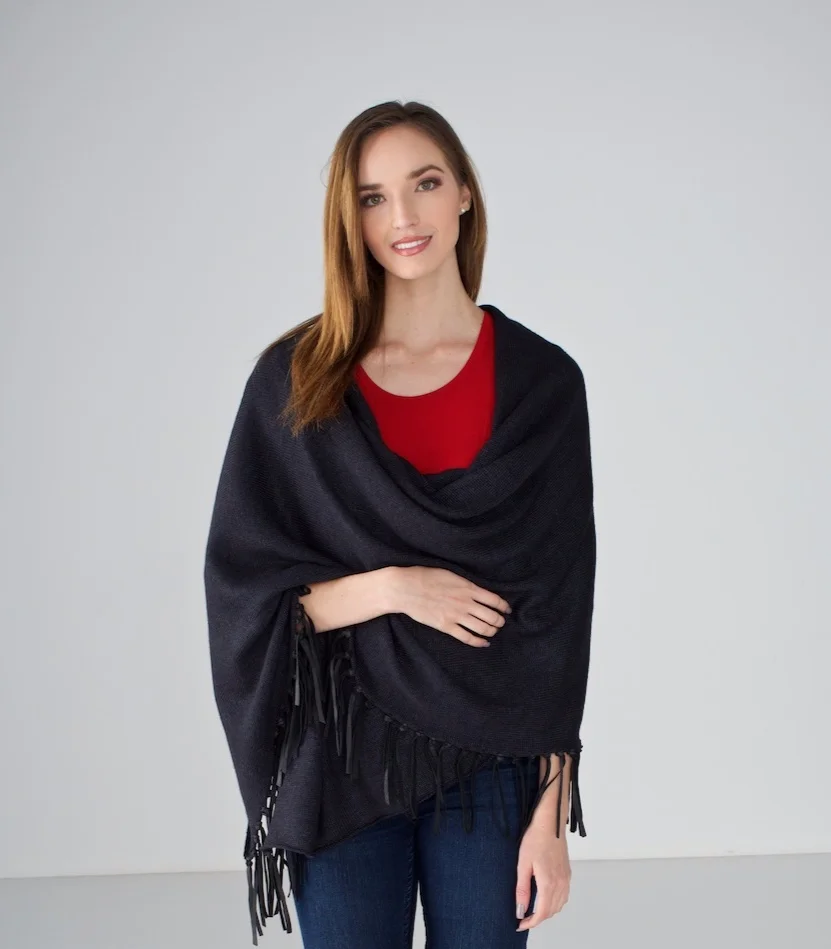 Ebony Wrap with Leather Fringe