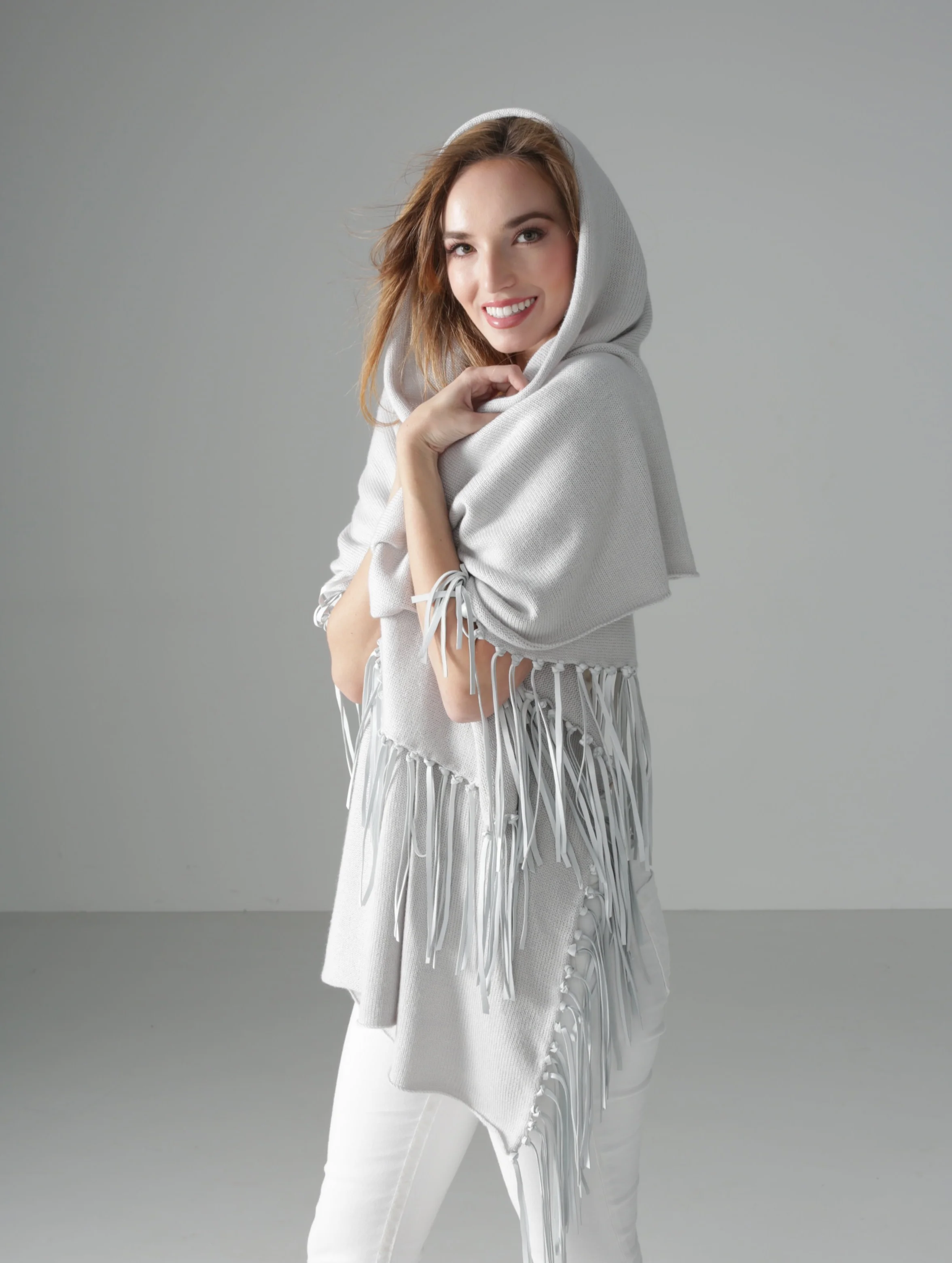 Dove Grey Wrap with Leather Fringe