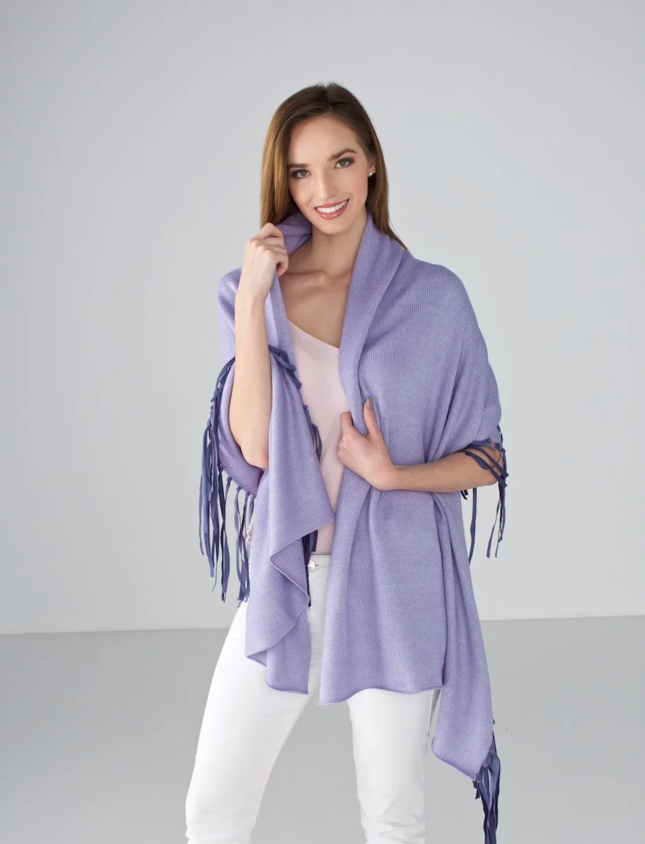 Lilac Wrap with Leather Fringe