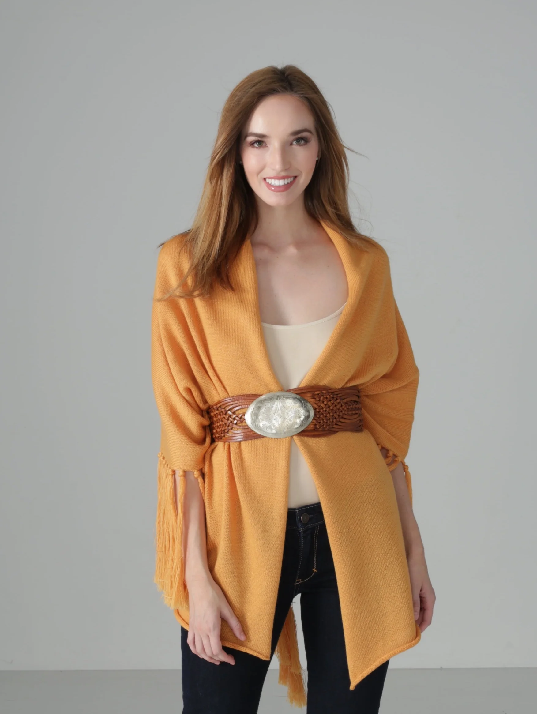 Saffron Wrap with Yarn Fringe