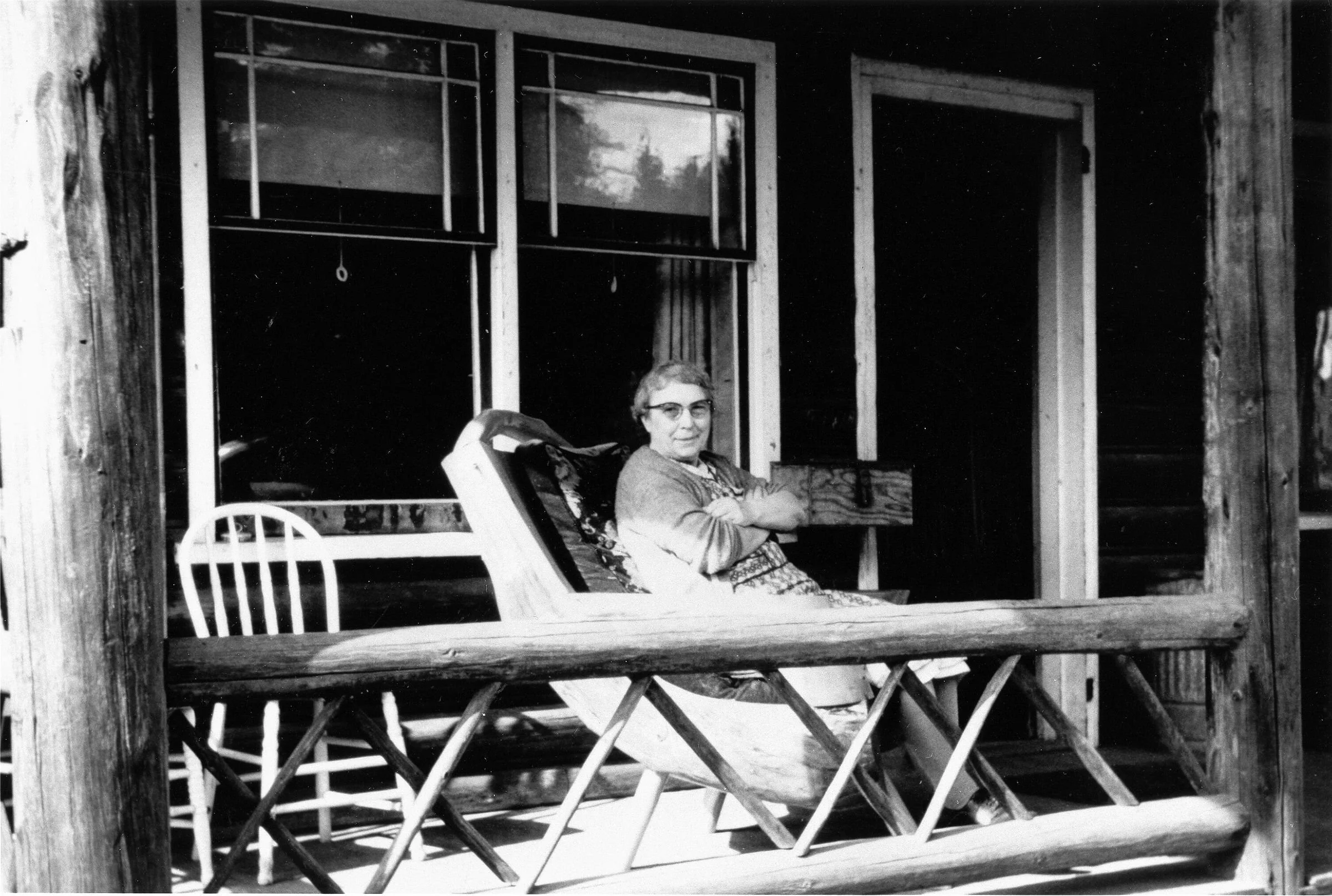 Mrs Christena Gillis in 1966. Chair carved by Jack.jpg