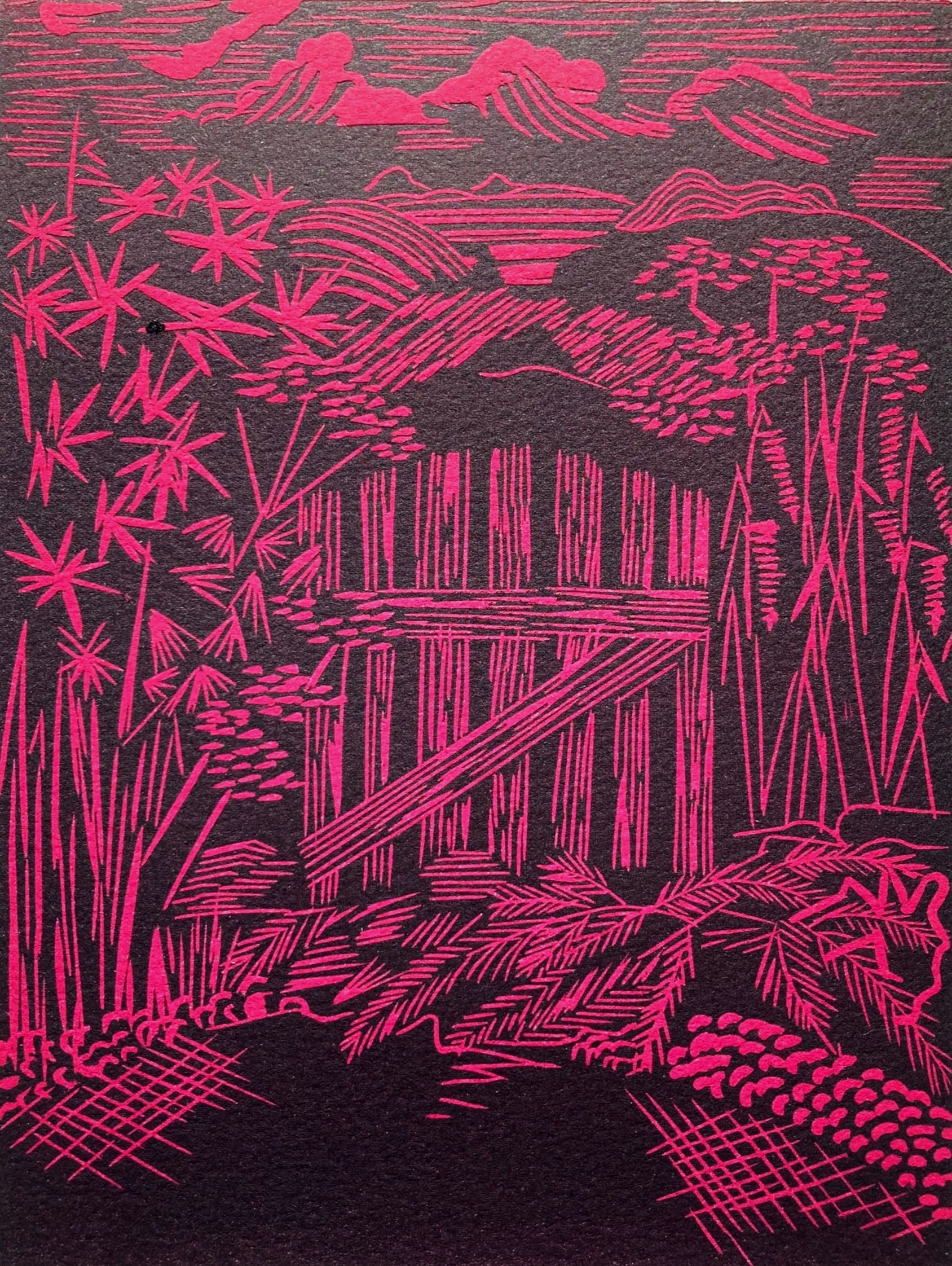 Country Gate Linocut Print - Sophie Pearson