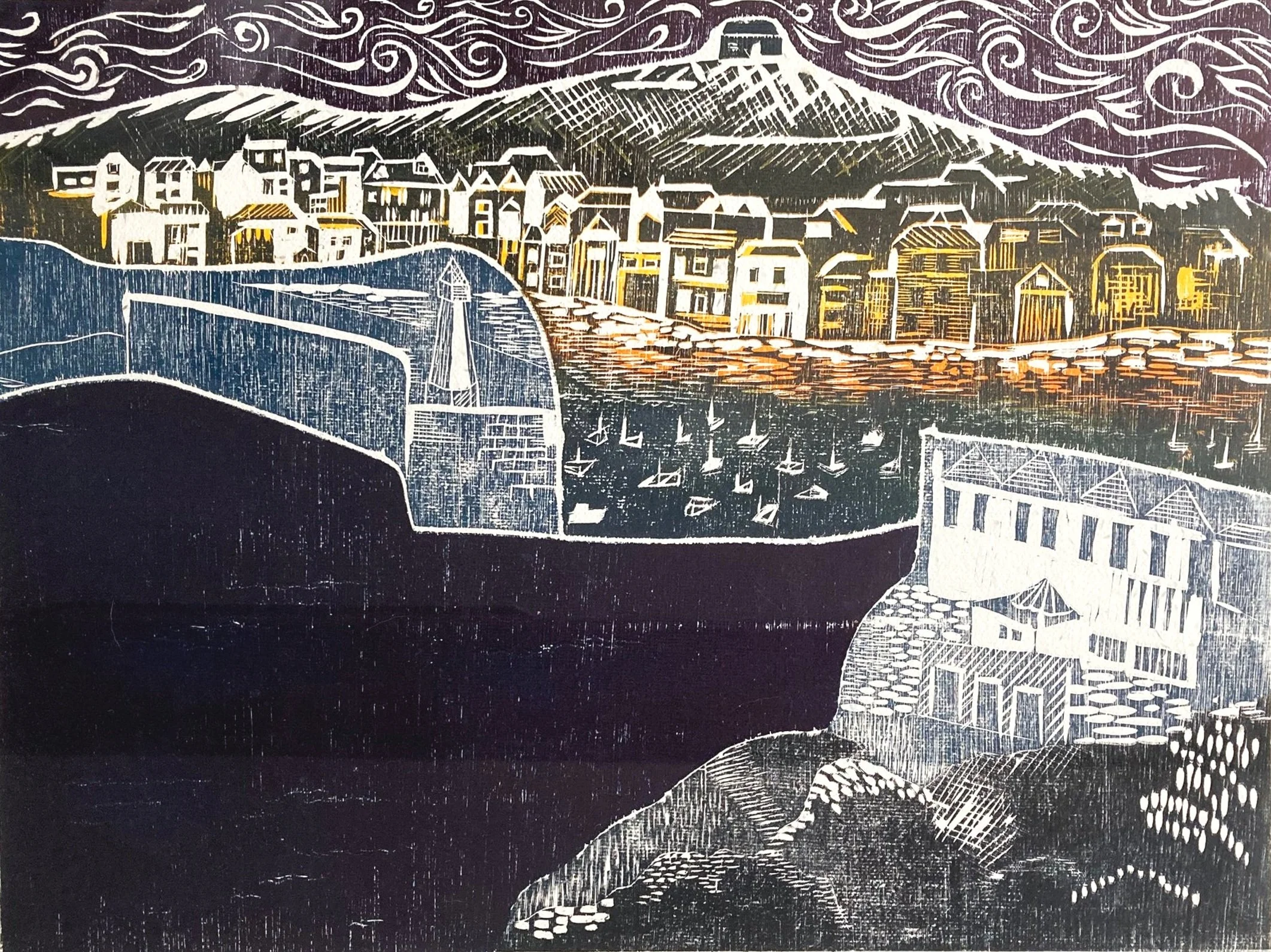 Harbour Nights Woodcut - Sophie Pearson