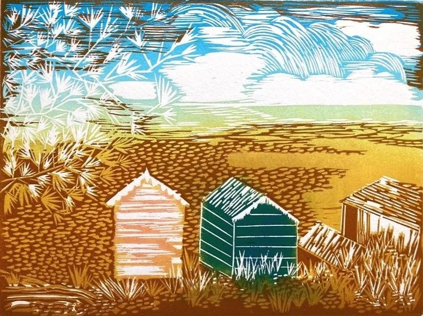 Beach Walk, Reduction Linocut Print - Sophie Pearson