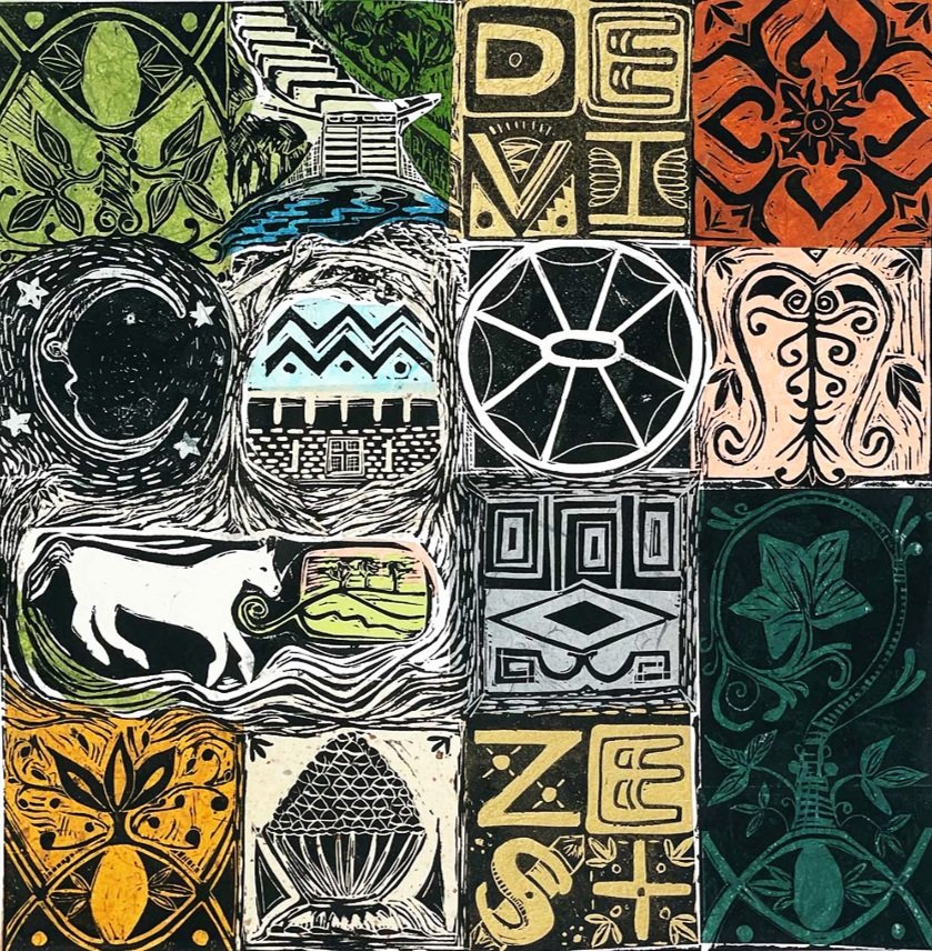 Devizes Treasures, Linocut Print with Chine Collé - Hannah Cantellow