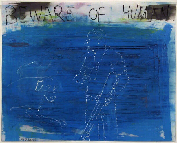 Leon Golub, Beware of Human, oil stick an ink on vellum , 20 x 25 cm, 2003