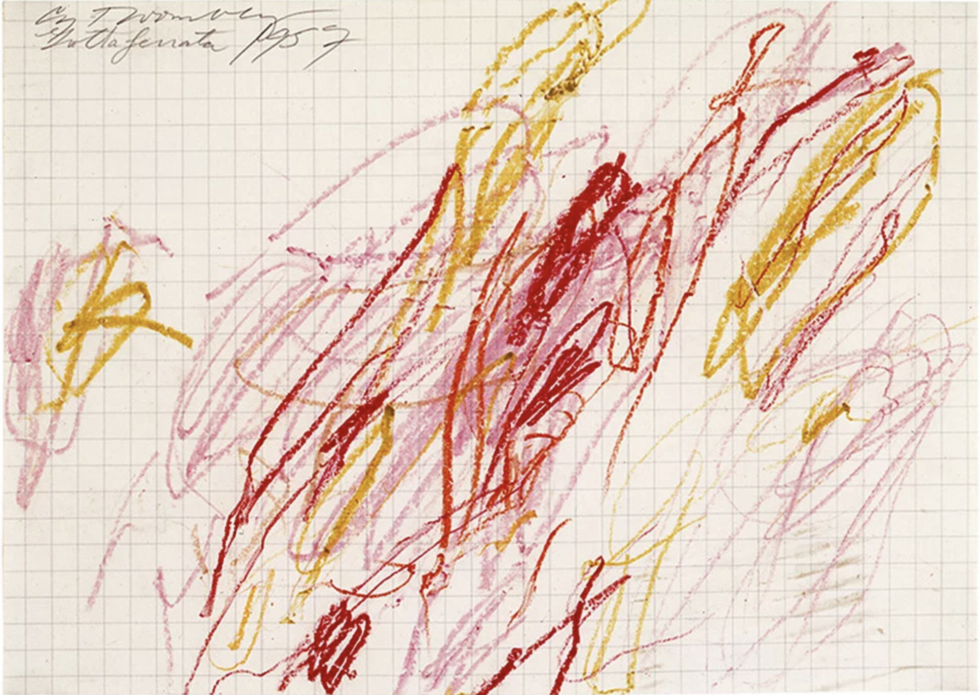 Cy Twombly, Untitled (Grottaferrata)  No’s 3 - 7, wax crayon and lead pencil on squared paper, 1957