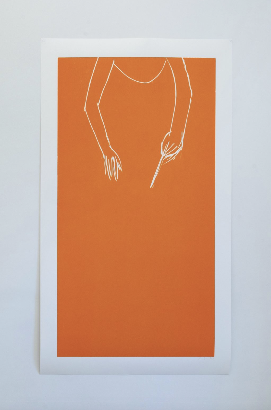 Andrea Büttner, Erntender, woodcut on paper, 203 x 115 cm, 2021