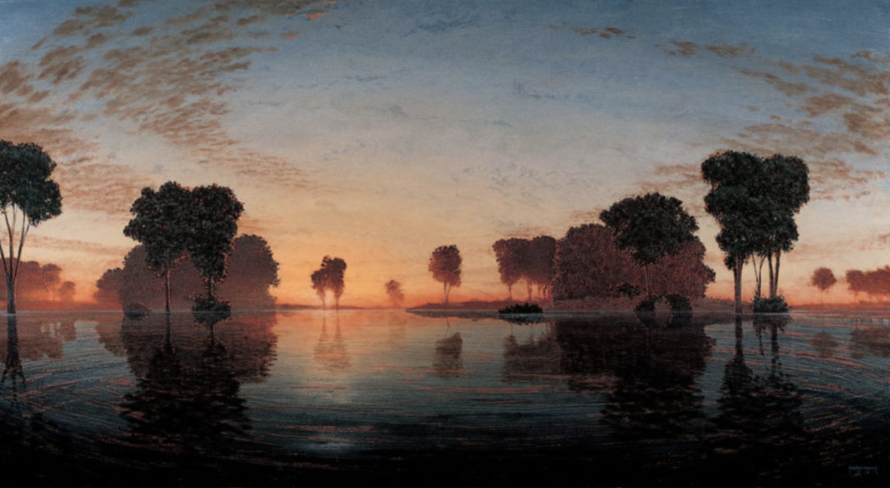 Stephen Hannock, Flooded River for Dante and Hallie, polished oil on canvas, 44 x 81 inches, 1994