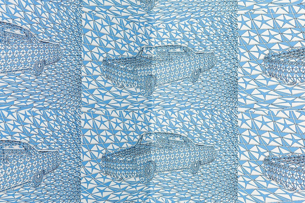 Thomas Bayrle, Chrysler Tapete, installation view, Contemporary Art Museum St Louis, 2013