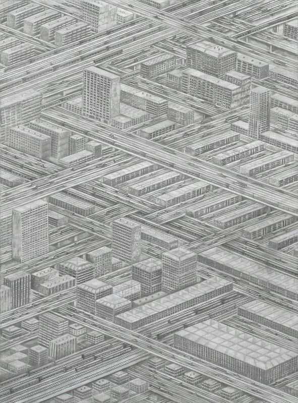 Thomas Bayrle, Die Stadt (The City), oil and pencil on canvas, 149,9 x 110 cm, 1976