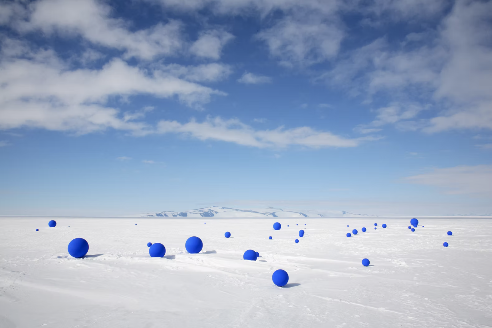 Lita Albuquerque, Stellar Axis Antarctica, pigment on 99 fiberglass spheres, dimensions vary, Ross Ice Shelf, Antarctica, 2006