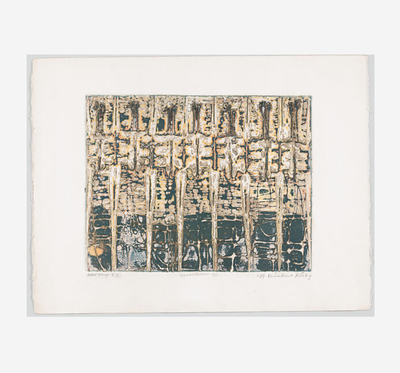 Krishna Reddy, Demonstrators, mixed color intaglio, 50 x 66 cm, 1968