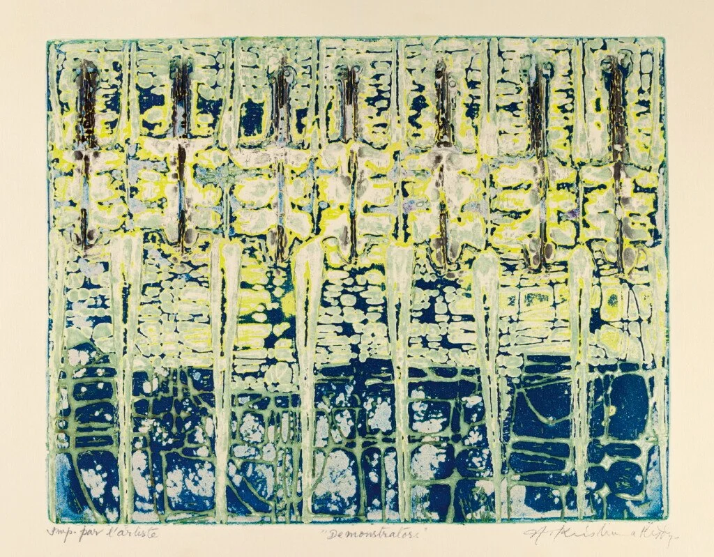 Krishna Reddy, Demonstrators, etching with aquatint and carborundum, 49,5 x 58cm, 1968