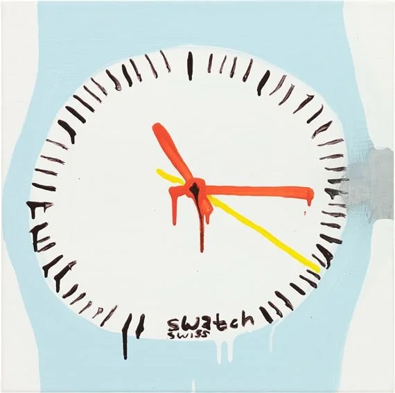 Katherine Bernhardt, Swatch Watch Lite-blue, acrylic and spray paint on canvas, 50,5 x 50,8 cm, 2009.Jpeg