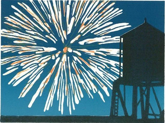 Emily Trueblood, 4th of July, two-block linocut, 14.9 × 20.3 × 0.1 cm, edition 12:20, 2022.jpg