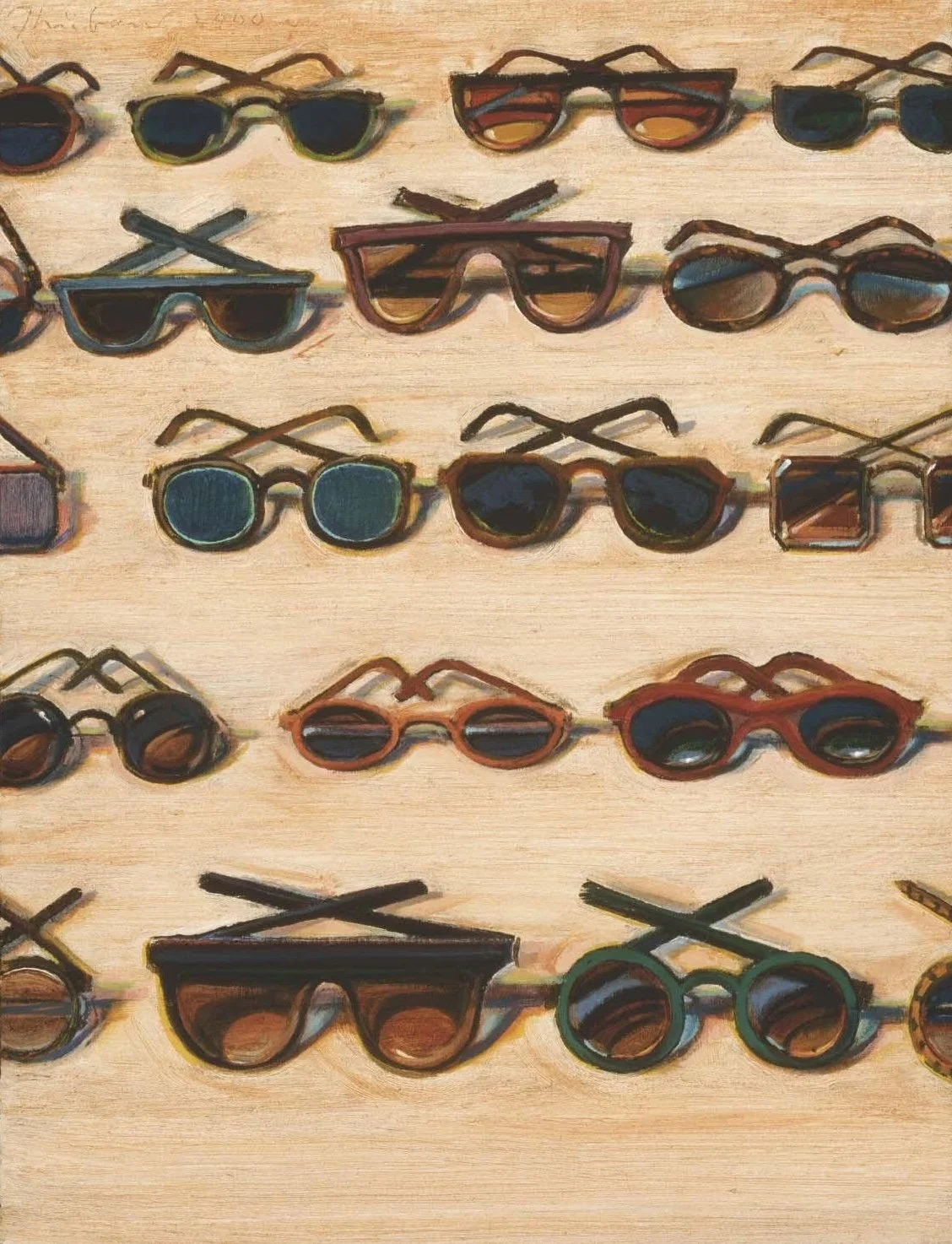 Wayne Thiebaud, Five Rows of Sunglasses, oil on canvas, 50,8 x 40,64 cm, 2000.jpg