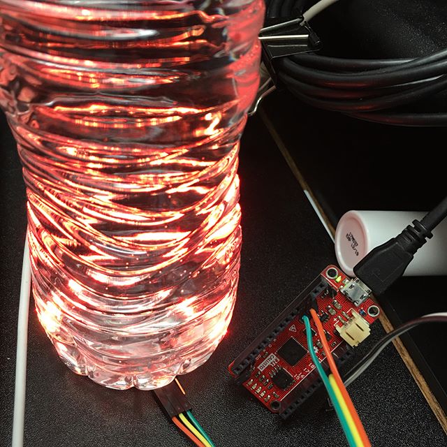 Making a &ldquo;bottle of light&rdquo; from Callisto, a neopixel ring and a water bottle.  only 18 lines of code too. #lua #maker #makered #makerspace #fablab #learning #electronics #engineering #robotics #robot #diy #stem #makerfaire #arduino #arrow