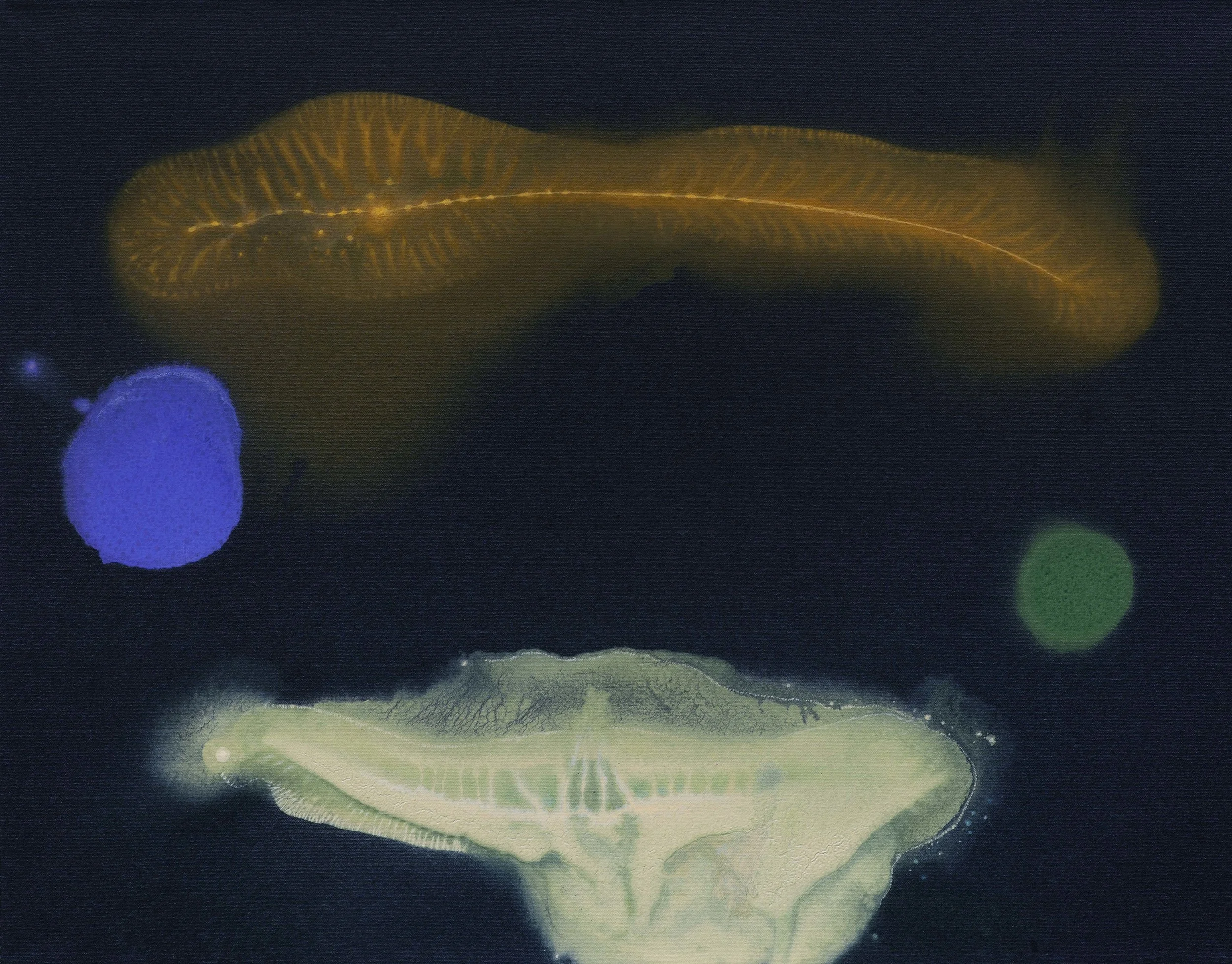 V hlubinách II., 2014–16, kombinovaná technika na plátně, 70×90 cm