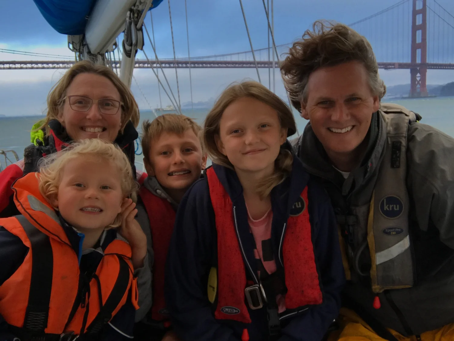 Caspar's family in life jackets on board
