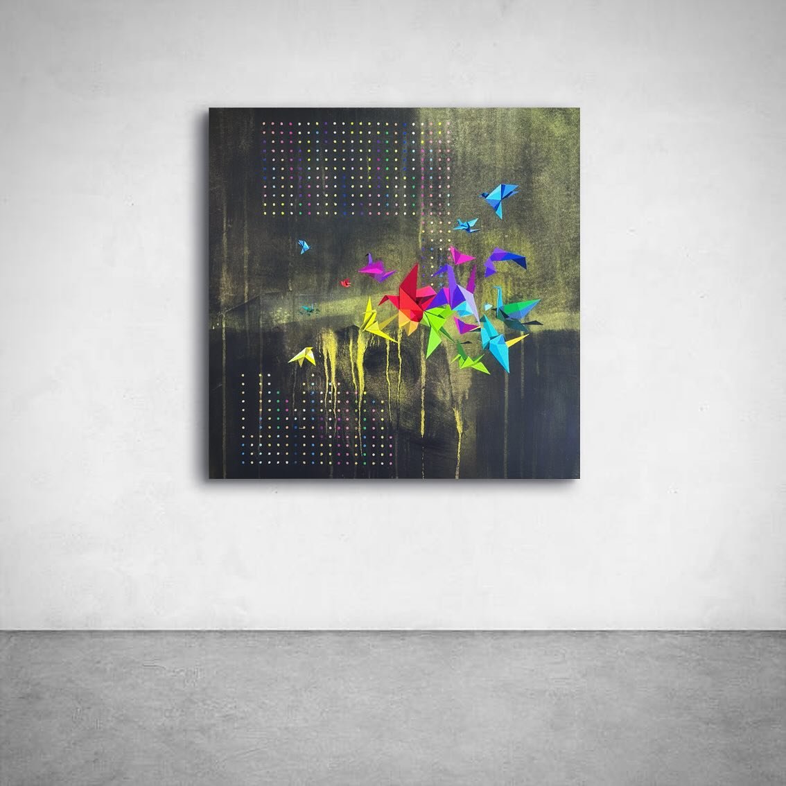 💫 𝙀𝙨𝙘𝙖𝙥𝙞𝙣𝙜 𝙏𝙝𝙚 𝙀𝙘𝙝𝙤 𝘾𝙝𝙖𝙢𝙗𝙚𝙧 

Embroidery | Acrylics | Spray Paint | Canvas 

84 x 84cm framed 
2 0 2 5

Available now @degreeart Gallery
Hit the link in my bio 👉 @kellyjenkinsartist  for more details
.

.

.

.

.

.

#embroid